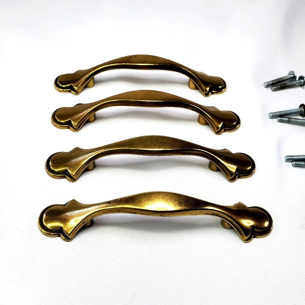VTG Amerock Brass Ornate Cabinet Handle Drawer Pull Rustic Finishes Regency - Picture 7 of 8